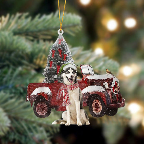 Godmerch- Ornament- Siberian Husky-Christmas Truck Two Sided Ornament, Happy Christmas Ornament, Car Ornament