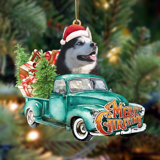 Siberian Husky-Green Truck Hanging Ornament