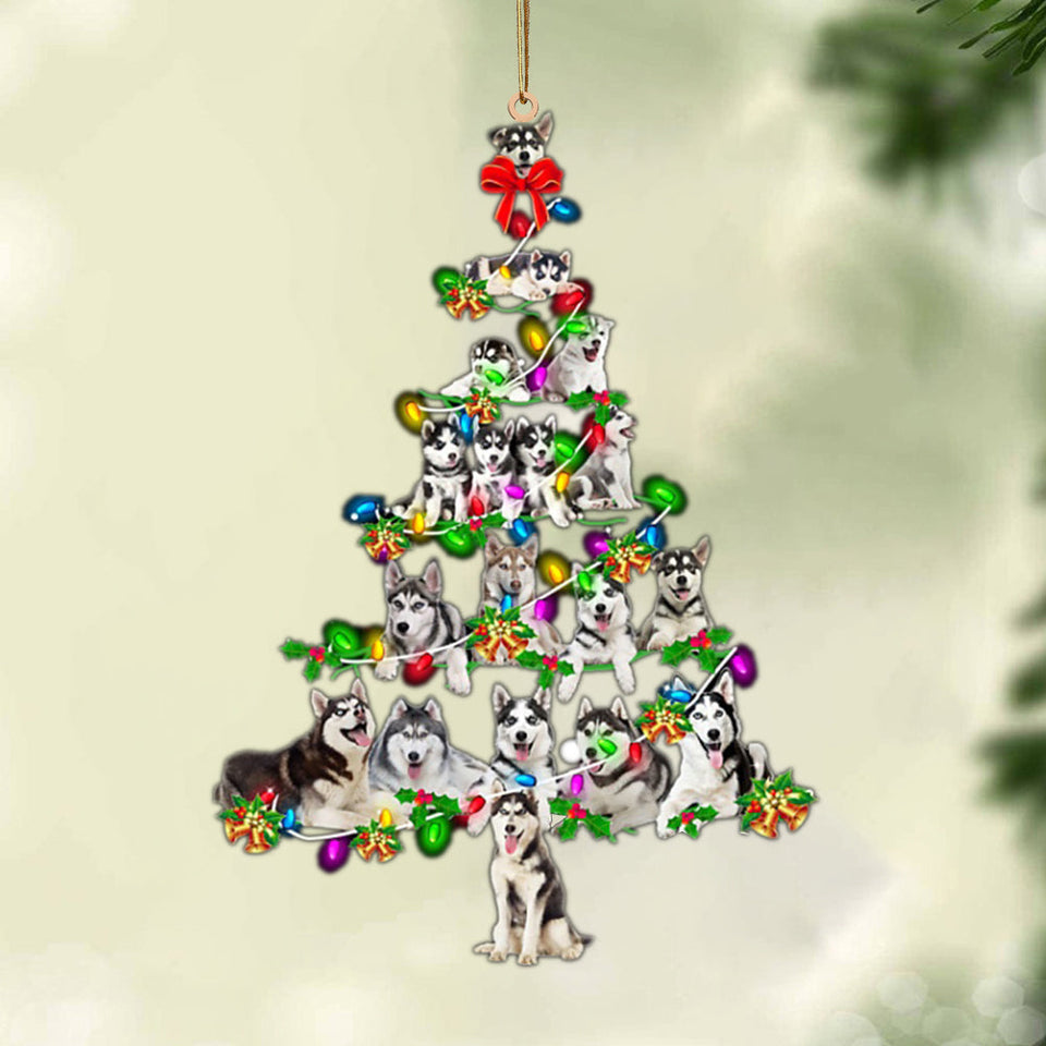 Ornament- Siberian Husky-Christmas Tree Lights-Two Sided Ornament, Happy Christmas Ornament, Car Ornament