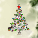 Ornament- Siberian Husky-Christmas Tree Lights-Two Sided Ornament, Happy Christmas Ornament, Car Ornament