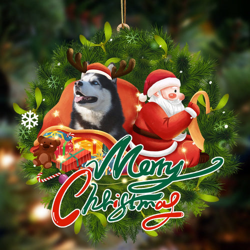 Godmerch- Ornament- Siberian Husky-Santa & dog Hanging Ornament, Happy Christmas Ornament, Car Ornament