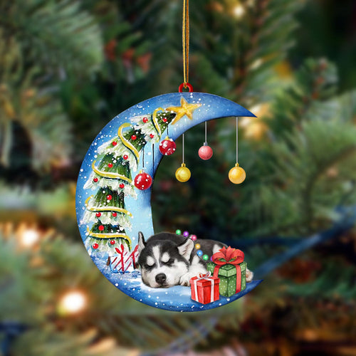 Ornament- Siberian Husky-Sleep On The Moon Christmas Two Sided Ornament, Christmas Ornament, Car Ornament