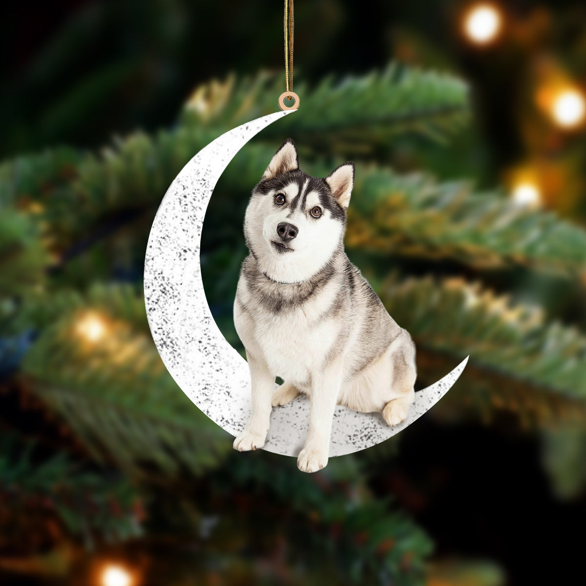 Siberian Husky Sit On The Moon Two Sided Ornaments Dog Hanging Christmas Ornament