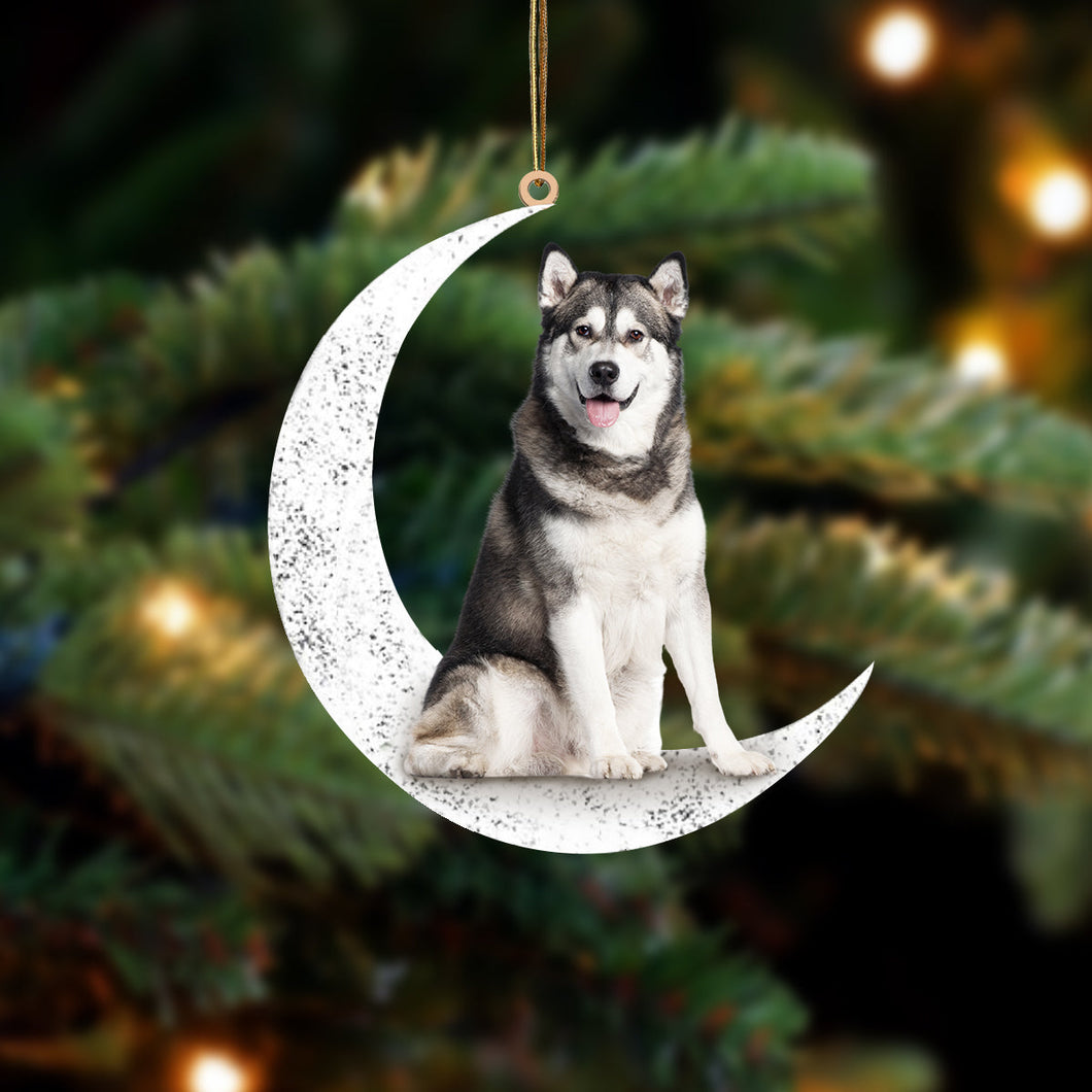 Siberian Husky 2 Sit On The Moon Two Sided Ornament Dog Hanging Christmas Ornament