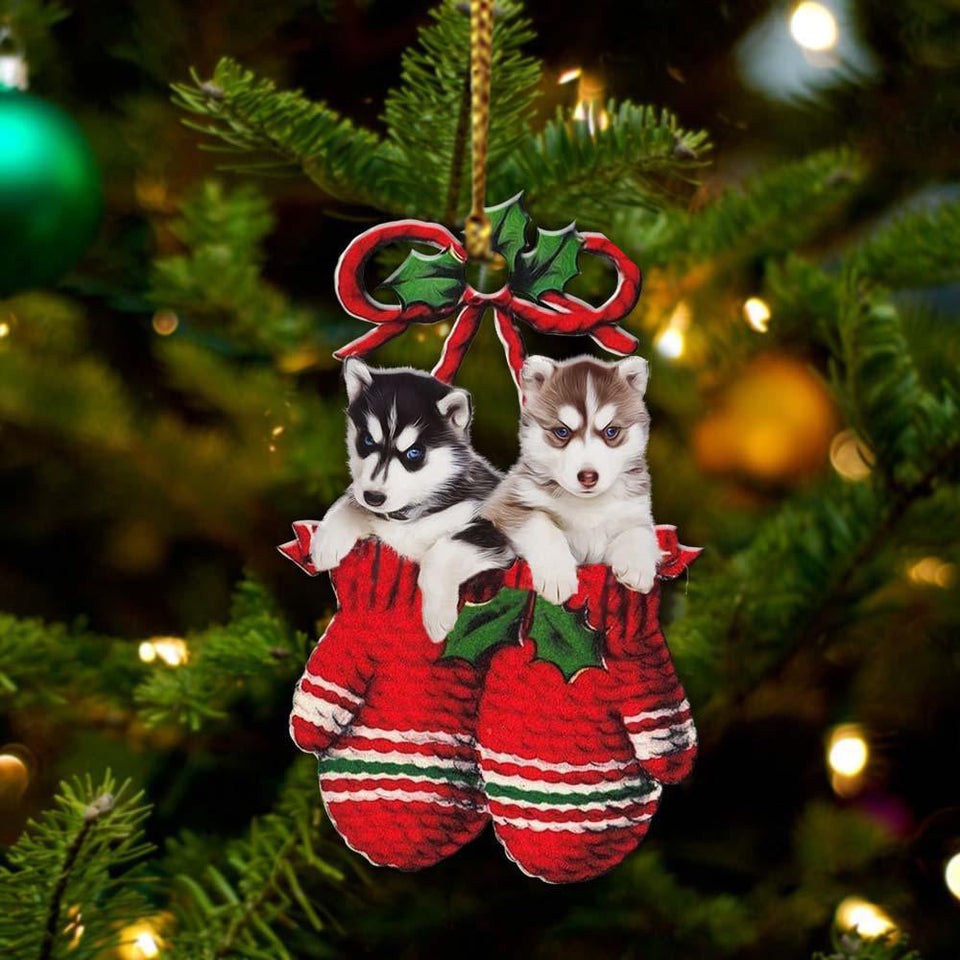 Siberian Husky Inside Your Gloves Christmas Holiday-Two Sided Ornament, Christmas Ornament, Car Ornament