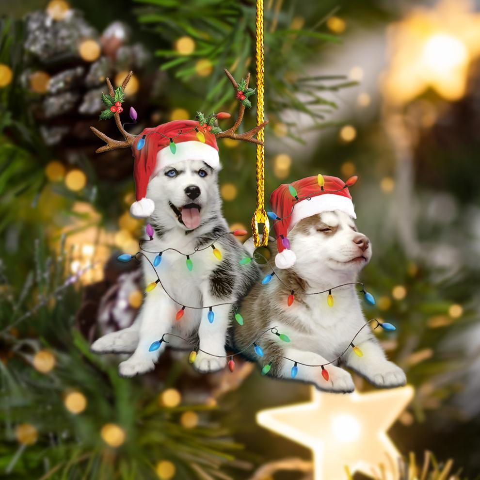Godmerch- Ornament- Siberian Husky Christmas Shape Ornament, Happy Christmas Ornament, Car Ornament