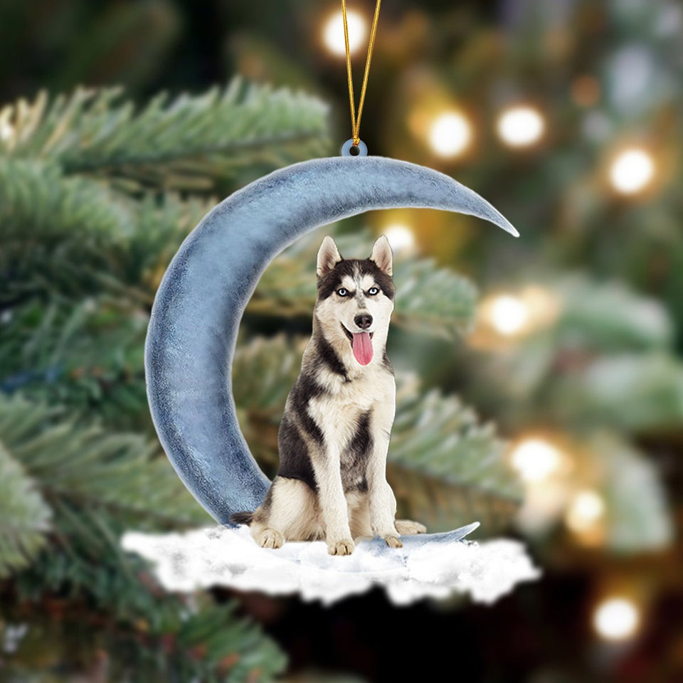 Godmerch- Ornament- Siberian Husky Sits On The Moon Hanging Ornament Dog Ornament, Car Ornament, Christmas Ornament
