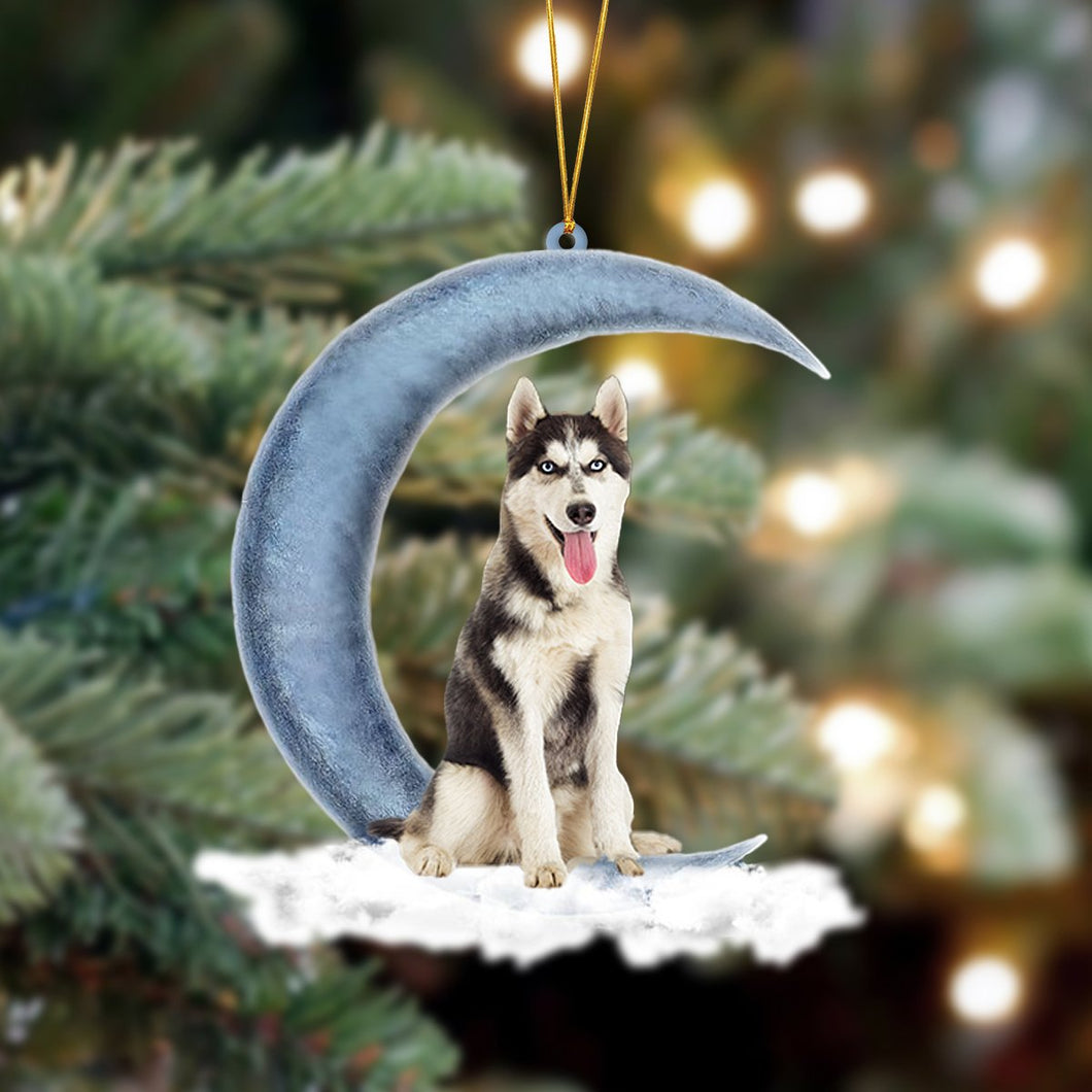 Godmerch- Ornament- Siberian Husky Sits On The Moon Hanging Ornament Dog Ornament, Car Ornament, Christmas Ornament