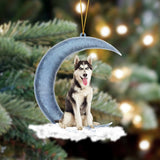Godmerch- Ornament- Siberian Husky Sits On The Moon Hanging Ornament Dog Ornament, Car Ornament, Christmas Ornament