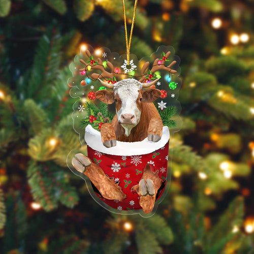 Simmental In Pocket Acrylic Ornament, Farm Christmas Ornament