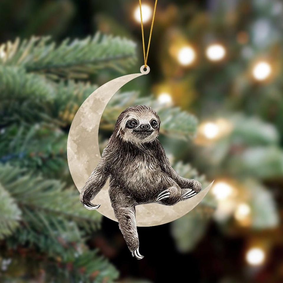 Sloth Sits On The Moon Hanging Ornament, Animal Christmas Ornaments