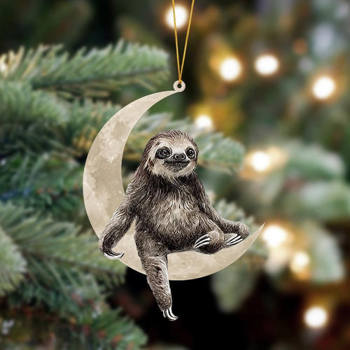 Godmerch- Ornament- Sloth Sits On The Moon Hanging Ornament Dog Ornament, Car Ornament, Christmas Ornament