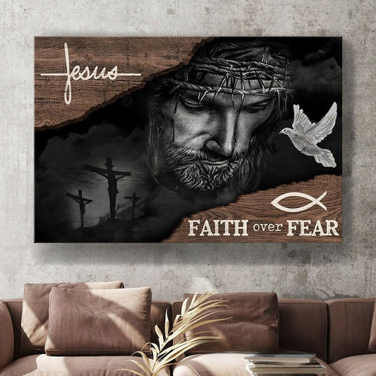 Jesus faith over fear black and white painting - Matte Canvas