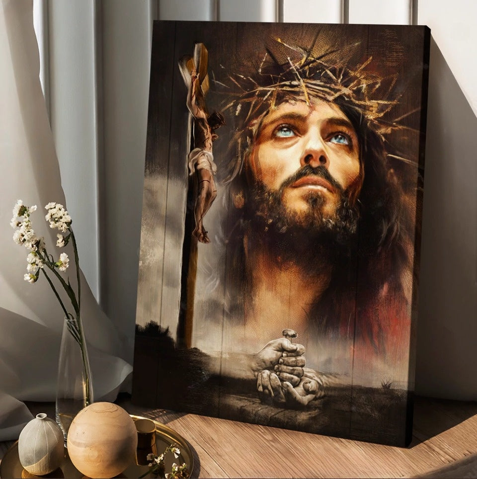 Jesus take my hand wooden cross - Matte Canvas