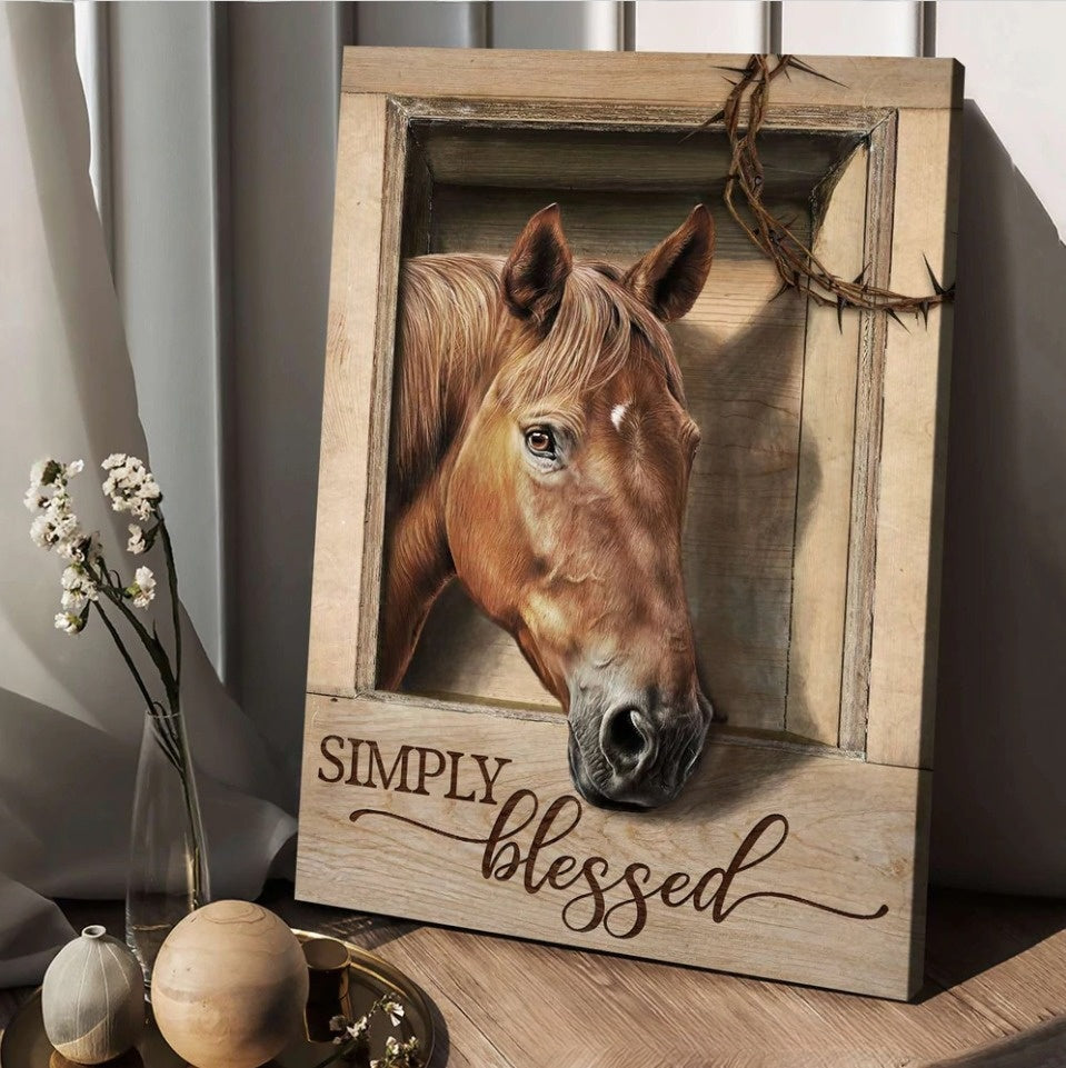 Horse simply blessed crown of thorns Jesus - Matte Canvas