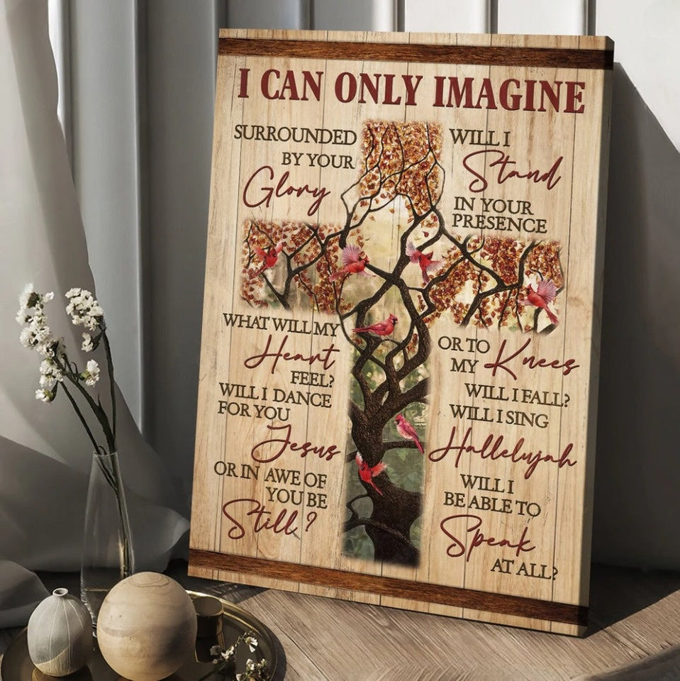 Cross Autumn forest Cardinal I can only imagine - Matte Canvas