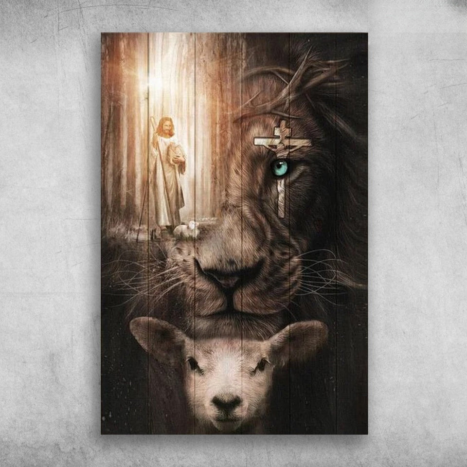 Jesus lion of Judah Cross Sheep of Judah - Matte Canvas