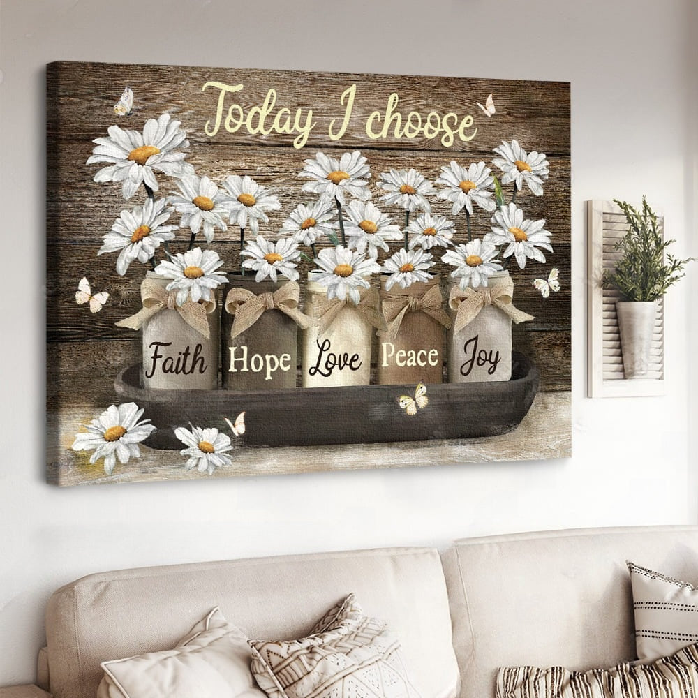 Vintage glass jar Daisy flower Today I choose joy - Matte Canvas