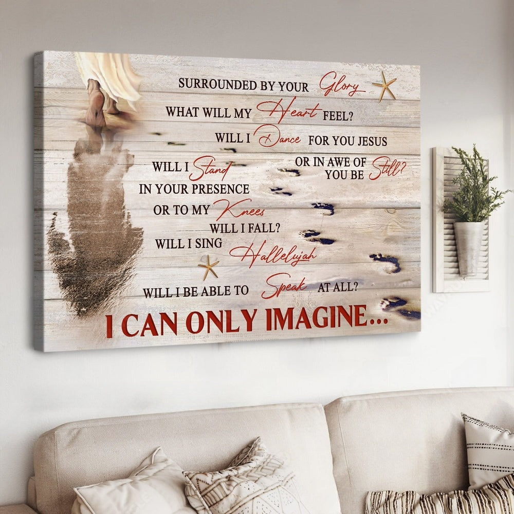 Walking with Jesus Footprints on the beach I can only imagine - Matte Canvas