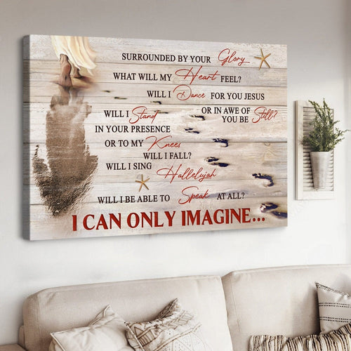Walking with Jesus Footprints on the beach I can only imagine - Matte Canvas