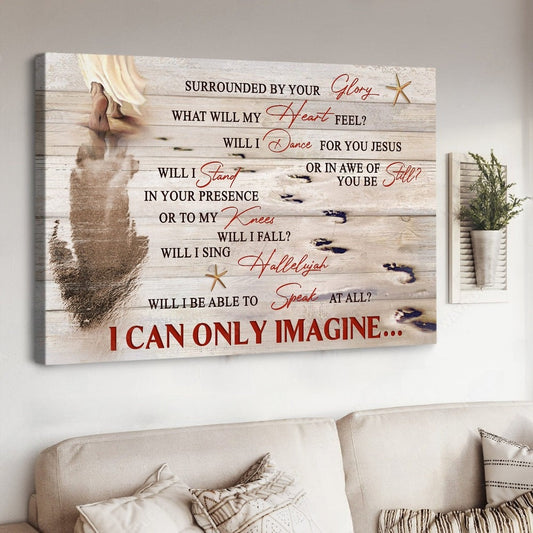 Walking with Jesus Footprints on the beach I can only imagine - Matte Canvas