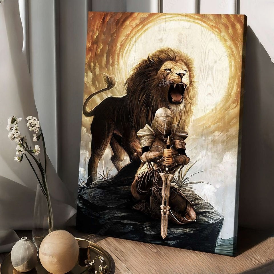 Knight of God, Lion of Judah, Beautiful sky, Under the command of God - Matte Canvas