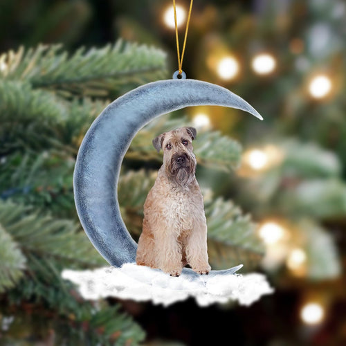Godmerch- Soft coated Wheaten Terrier Sits On The Moon Hanging Ornament Dog Ornament, Car Ornament, Christmas Ornament