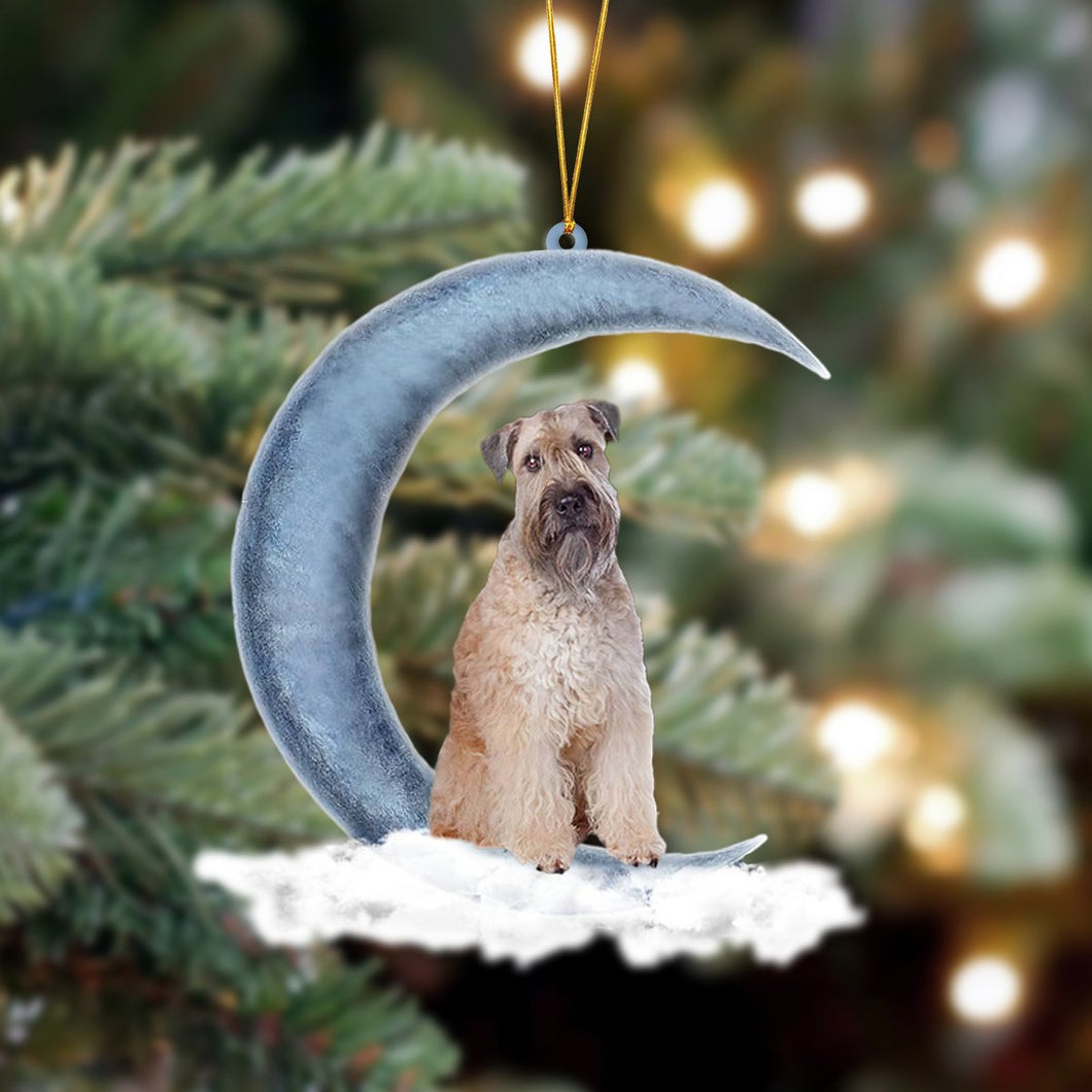 Godmerch- Soft coated Wheaten Terrier Sits On The Moon Hanging Ornament Dog Ornament, Car Ornament, Christmas Ornament
