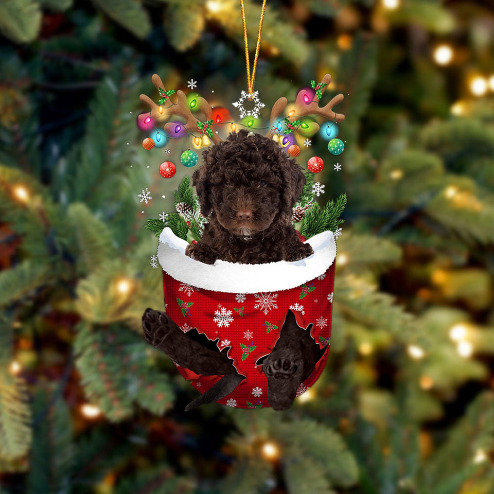 Spanish Water Dog In Snow Pocket Christmas Ornament Flat Acrylic Dog Ornament