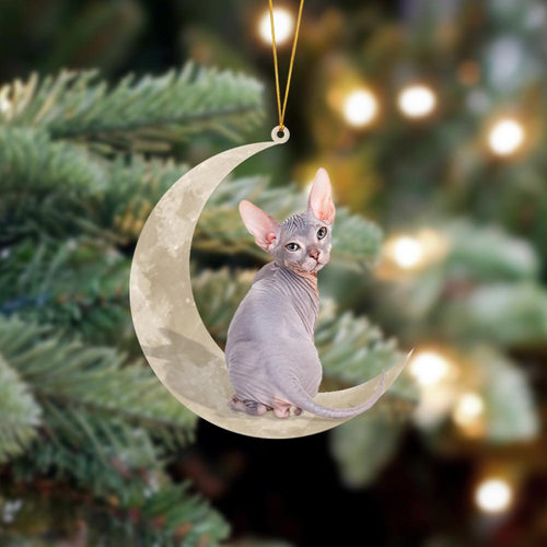 Sphynx Cat Sits On The Moon Hanging Ornament, Animal Christmas Ornaments