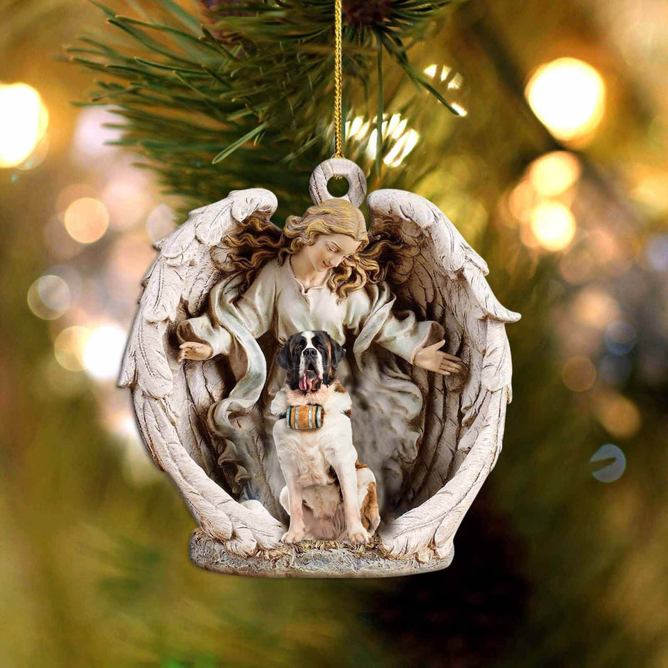 St Bernard-Angel Hug Winter Love Two Sided Ornament