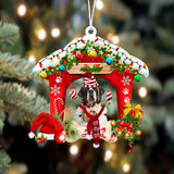 Godmerch- Ornament- St Bernard-Christmas House Two Sided Ornament, Happy Christmas Ornament, Car Ornament