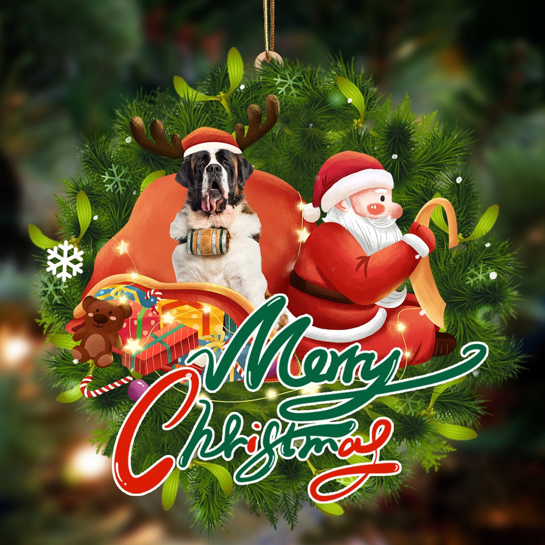 Godmerch- Ornament- St Bernard-Santa & dog Hanging Ornament, Happy Christmas Ornament, Car Ornament