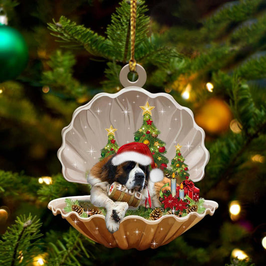 Ornament- St Bernard-Sleeping Pearl in Christmas Two Sided Ornament, Happy Christmas Ornament, Car Ornament