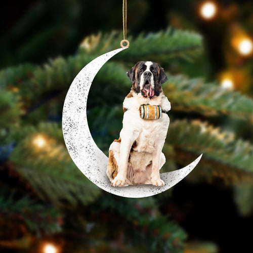 St Bernard 2 Sit On The Moon Two Sided Ornament Dog Hanging Christmas Ornament