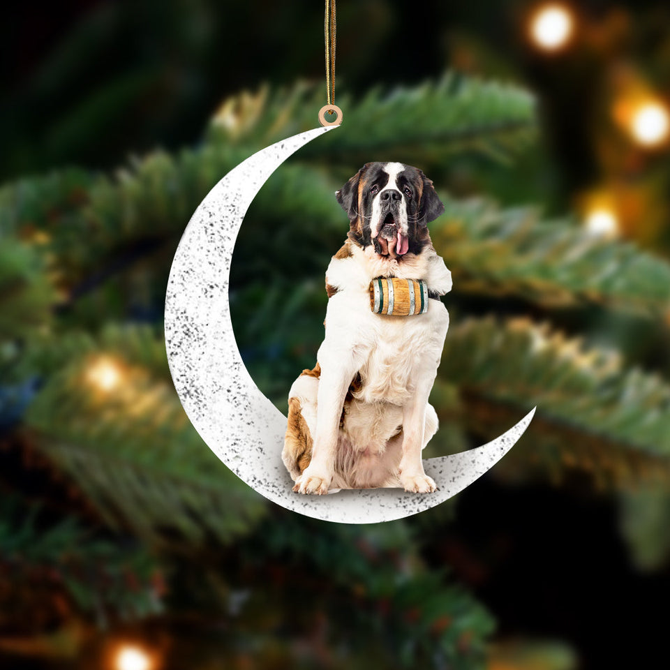 St Bernard 2 Sit On The Moon Two Sided Ornament Dog Hanging Christmas Ornament