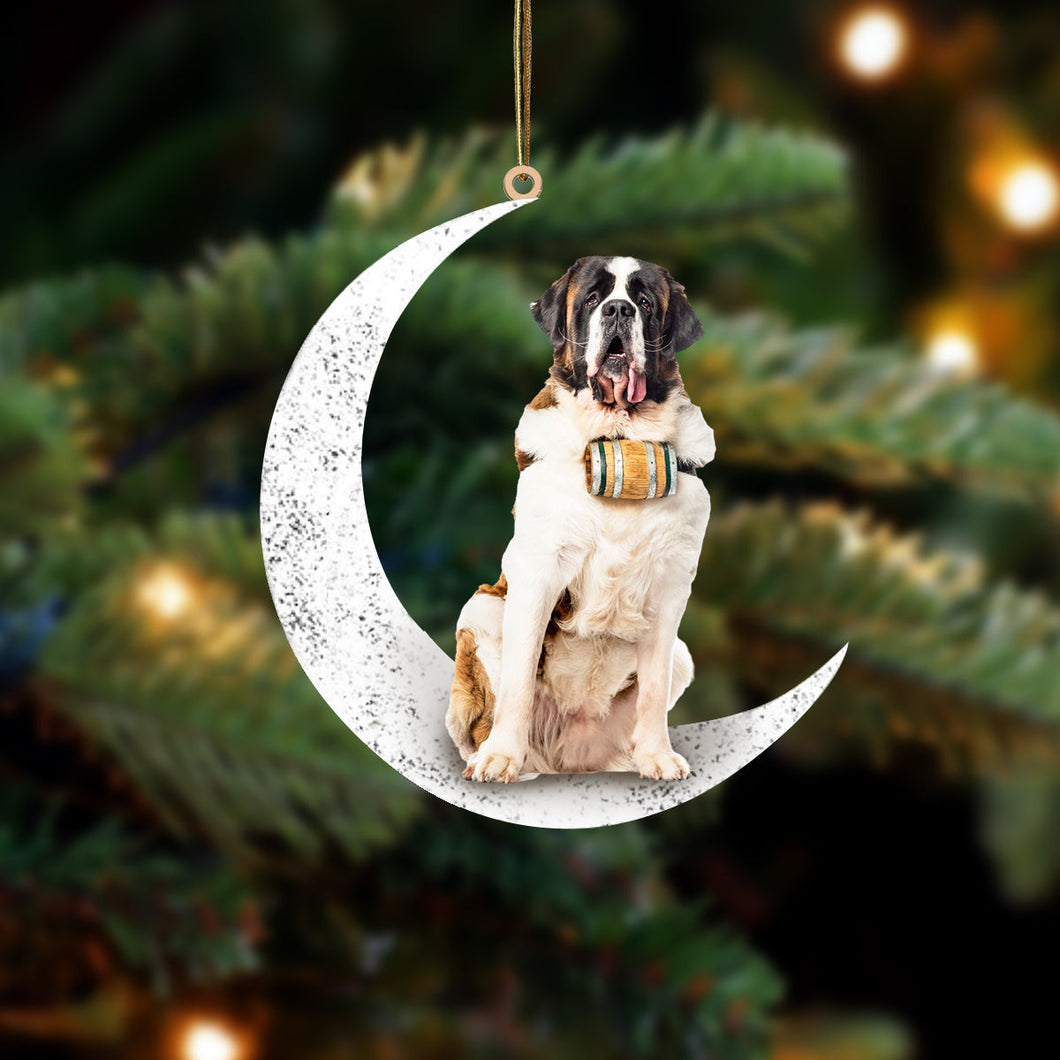 St Bernard 2 Sit On The Moon Two Sided Ornament Dog Hanging Christmas Ornament