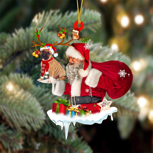Staffordshire Bull Terrier And Santa Claus Christmas Ornament Godmerch