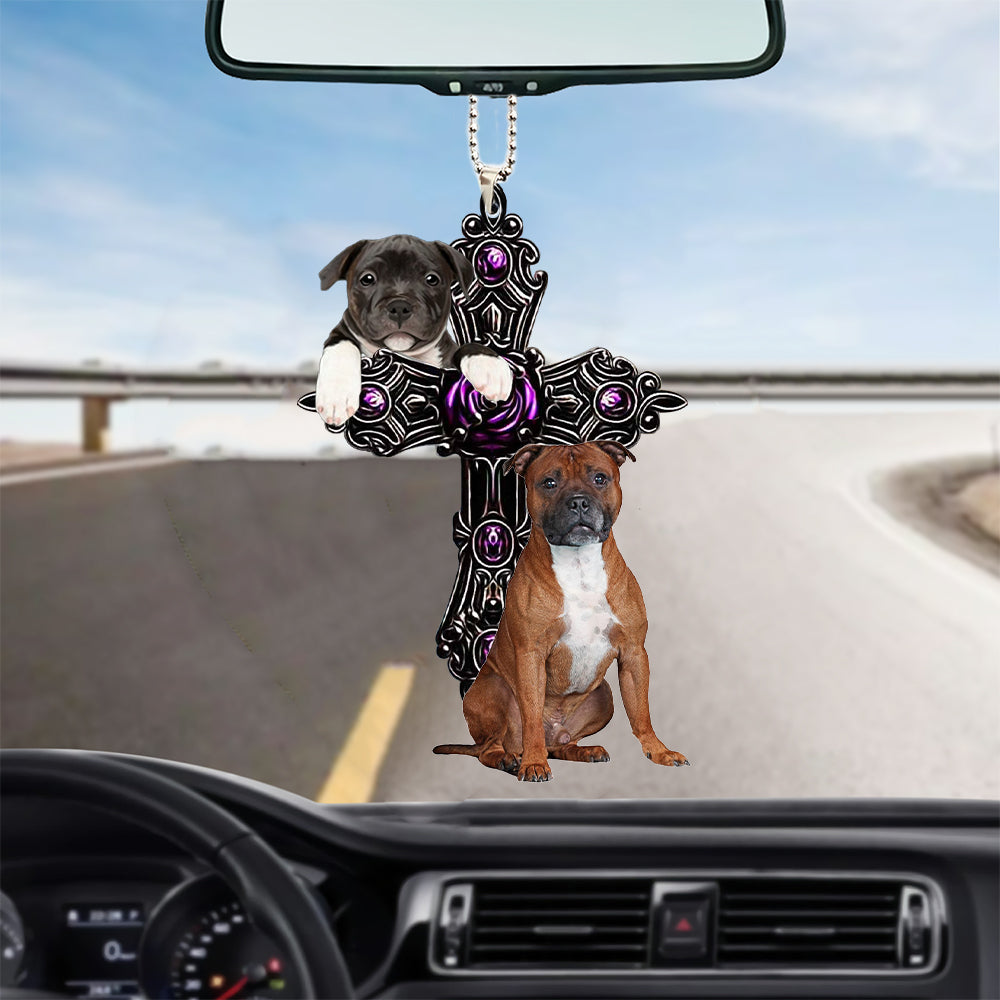 Staffordshire Bull Terrier Pray For God Car Hanging Ornament Dog Pray For God Ornament Godmerch