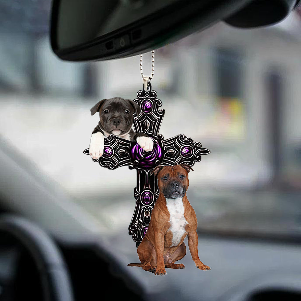 Staffordshire Bull Terrier Pray For God Car Hanging Ornament Dog Pray For God Ornament Godmerch
