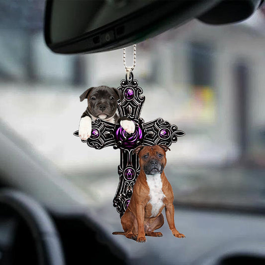 Staffordshire Bull Terrier Pray For God Car Hanging Ornament Dog Pray For God Ornament Godmerch