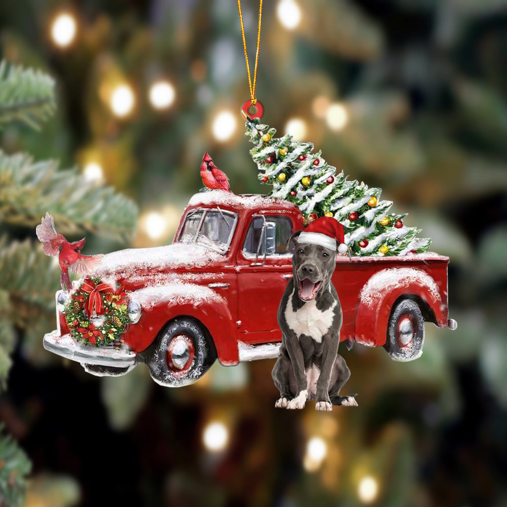 Ornament- Staffordshire Bull Terrier-Cardinal & Truck Two Sided Ornament, Christmas Ornament, Car Ornament