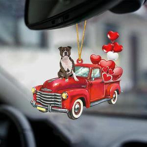 Staffordshire Bull Terrier-Red Sports Car-Two Sided Ornament