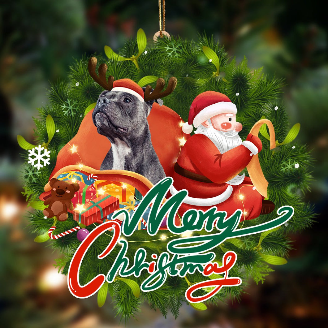 Ornament- Staffordshire Bull Terrier1-Santa & dog Hanging Ornament, Happy Christmas Ornament, Car Ornament