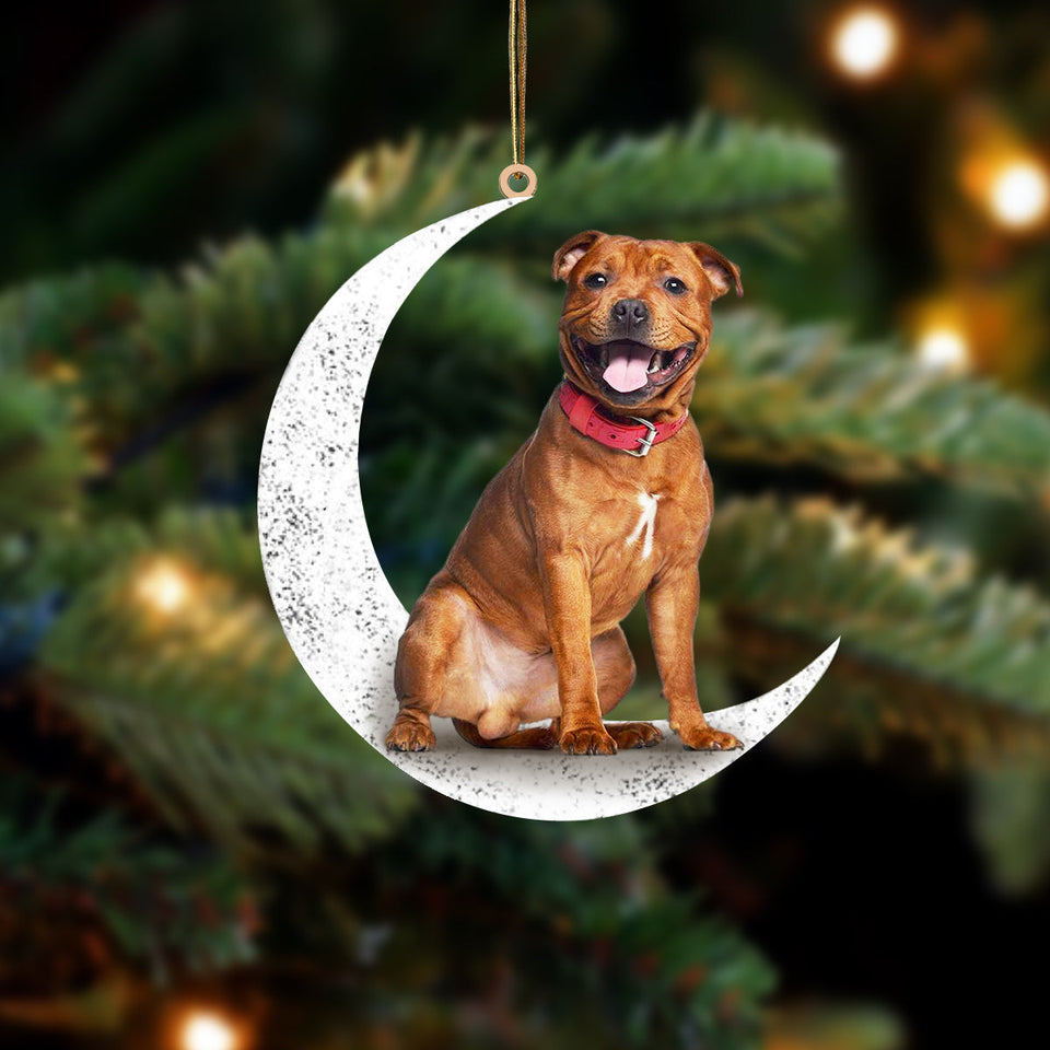 Staffordshire Bull Terrier 2 Sit On The Moon Two Sided Ornament Dog Hanging Christmas Ornament