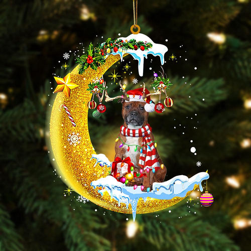 Godmerch- Staffordshire Bull Terrier On The Moon Merry Christmas Hanging Ornament, Car Ornament, Christmas Ornament
