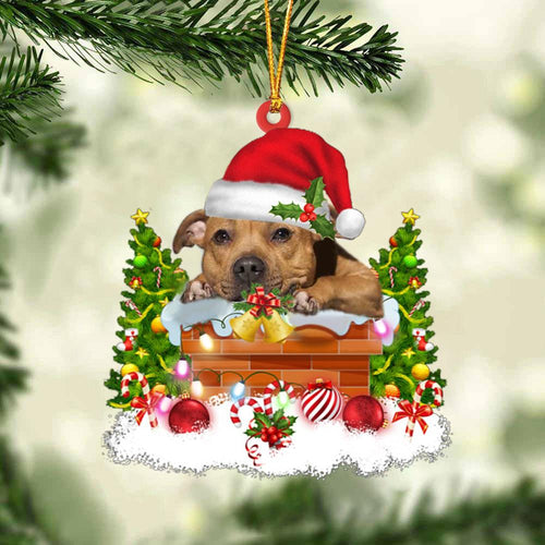 Staffordshire Bull Terrier In The Chimney Hanging Ornament Dog Christmas Ornament
