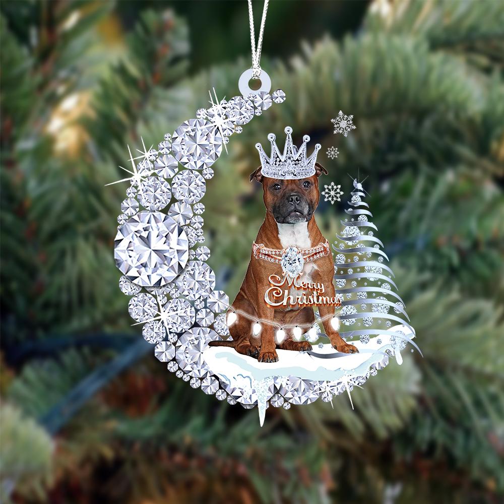 Staffordshire Bull Terrier Diamond Moon Merry Christmas Ornament Dog Ornaments