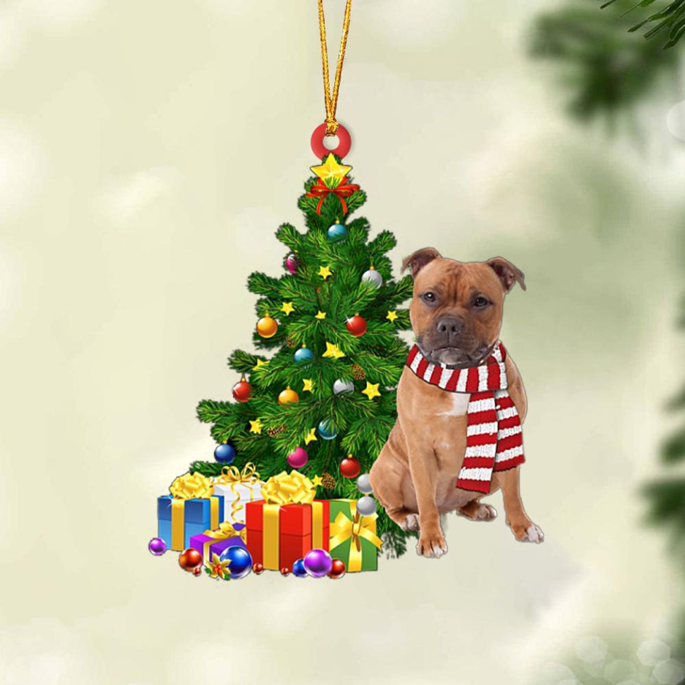 Ornament- Staffordshire Bull Terriers-Christmas Star Hanging Ornament, Happy Christmas Ornament, Car Ornament