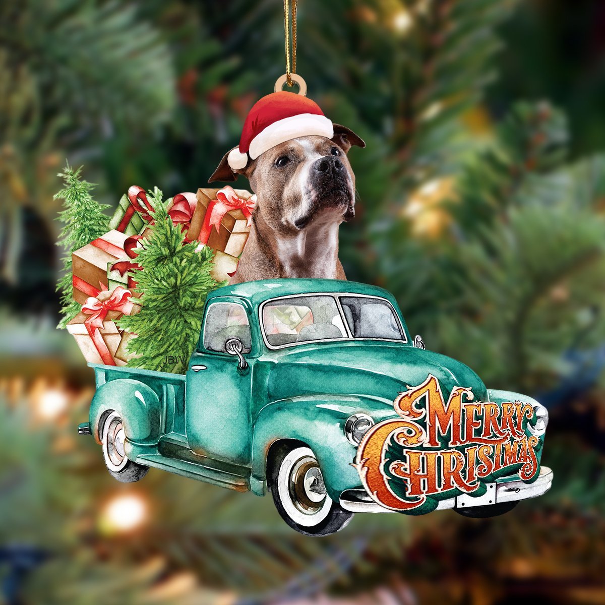 Staffordshire Bullterrier Aiko-Green Truck Hanging Ornament